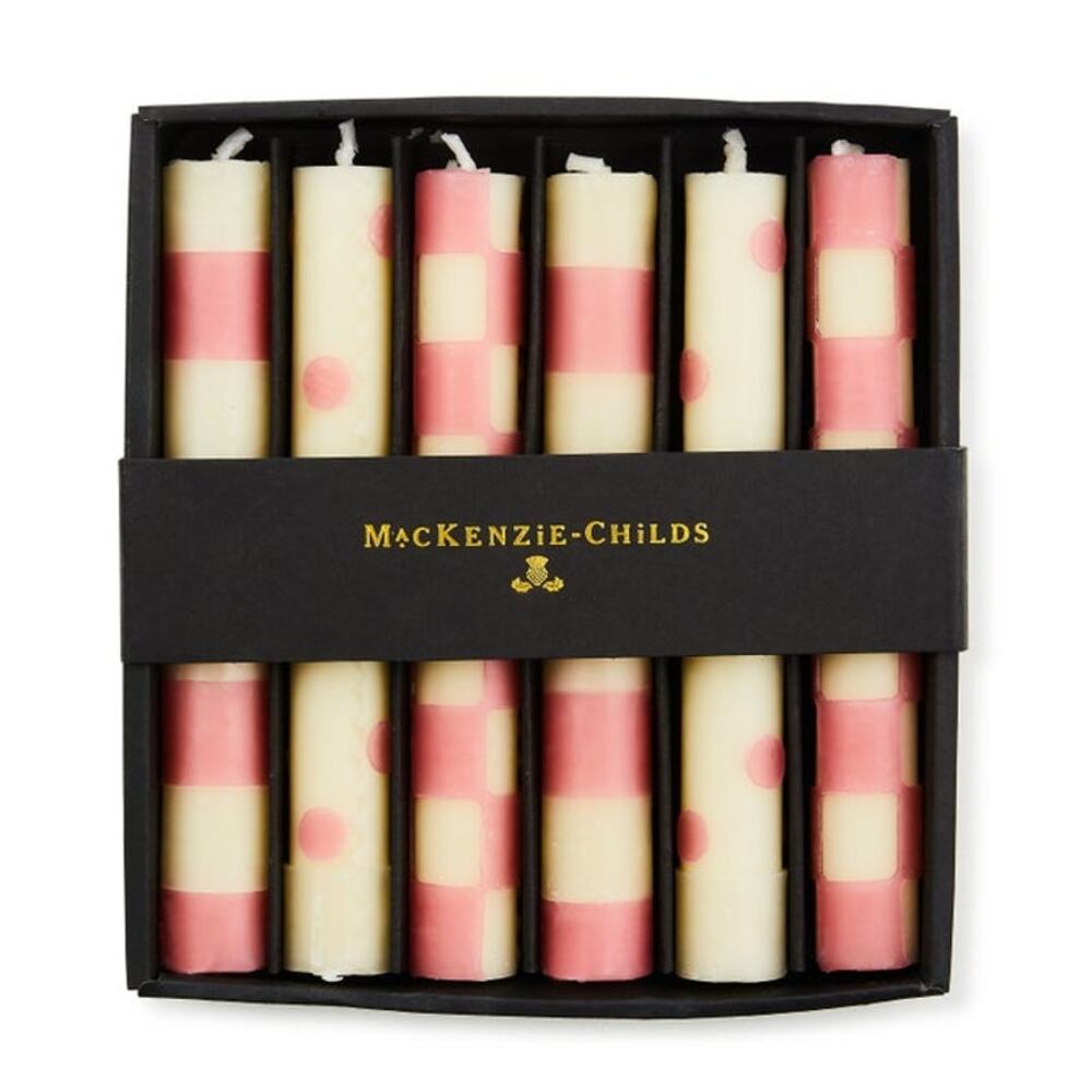 NEW Mackenzie Childs Pink Mini Dinner Candles, Set of 6